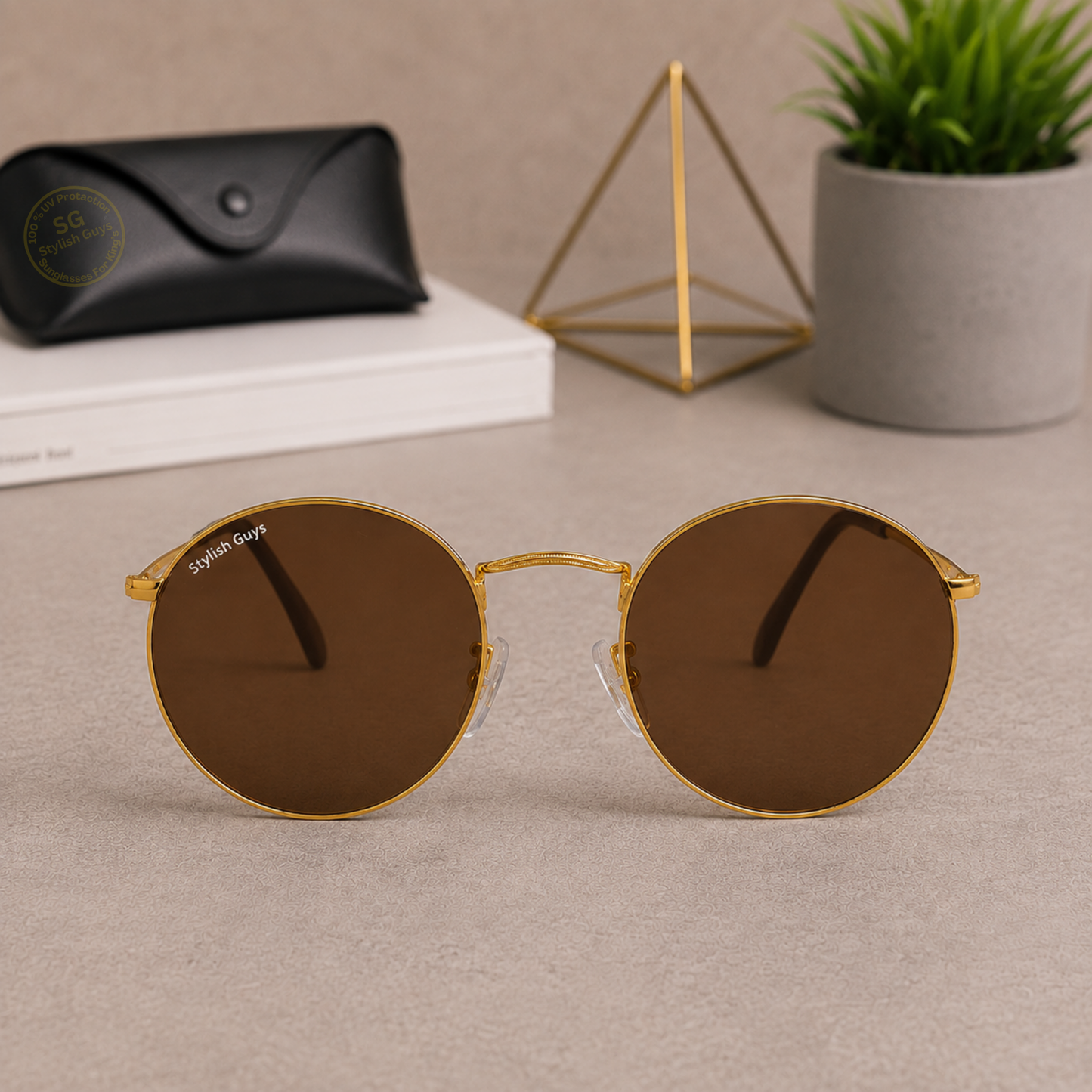 Sunglasses For Men With Brown Glass & Golden Frame 3447 Panto Round Sunglass By Sunglasses Deal