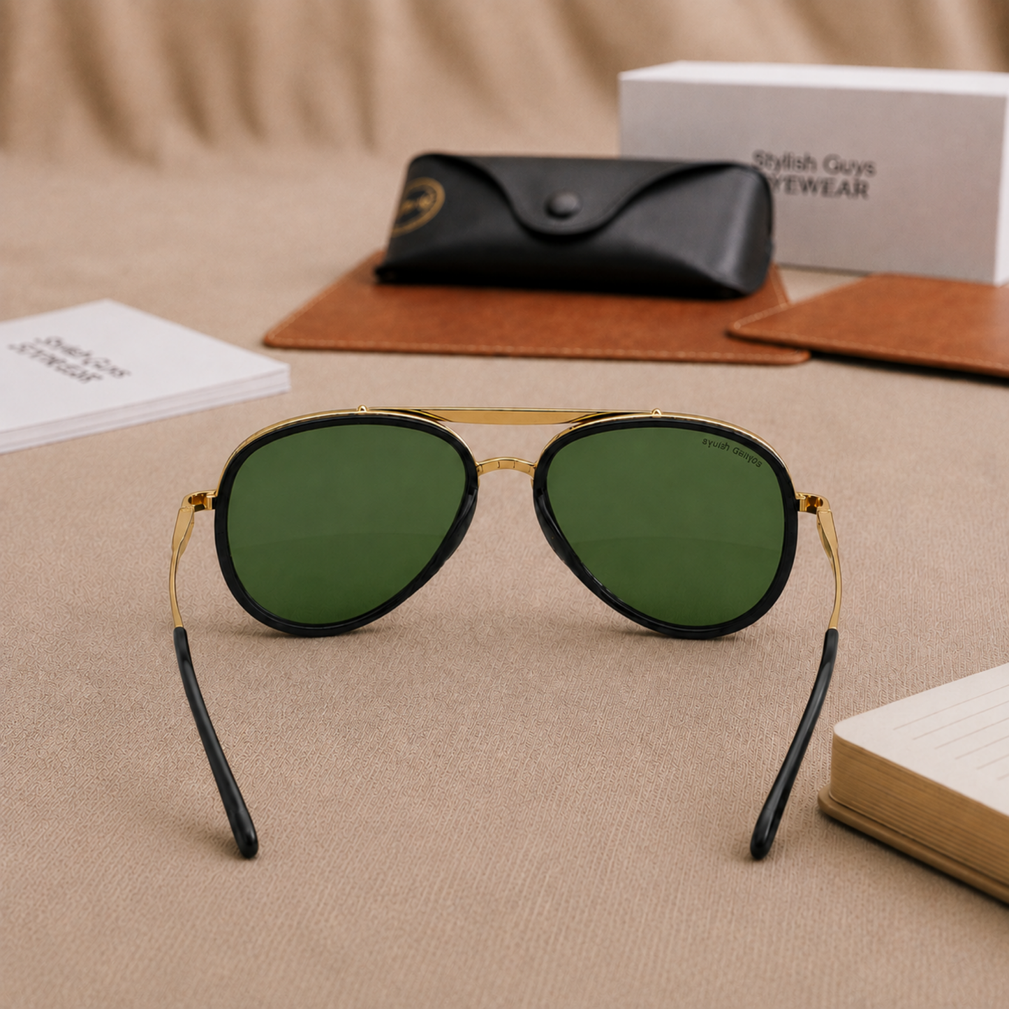 Sunglasses For Men With Green Glass & Golden Frame 4414 Aviator Oval Sunglass By Sunglasses Deal