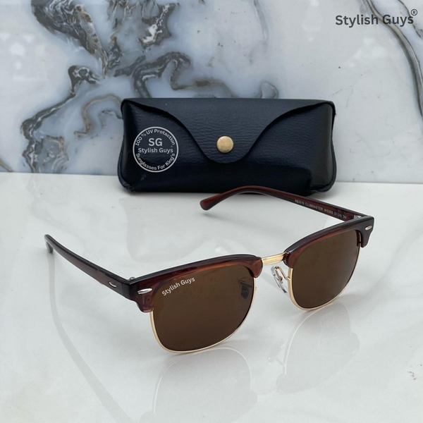 Top Trendy Hot New Stylish Attractive Brown & Golden 3016 Evergreen UV Protected Club Master Sunglasses For King's Men & Women