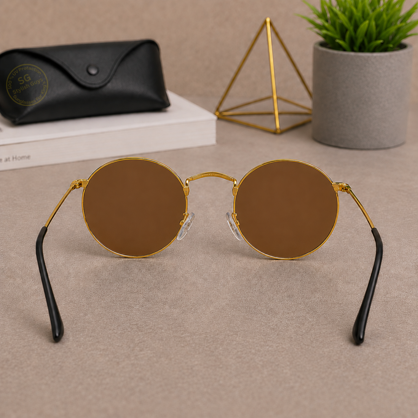 Sunglasses For Men With Brown Glass & Golden Frame 3447 Panto Round Sunglass By Sunglasses Deal