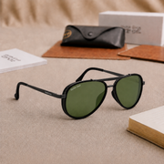 Sunglasses For Men With Green Glass & Black Frame 4414 Aviator Oval Sunglass By Sunglasses Deal
