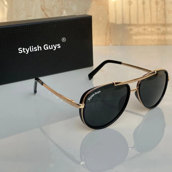 Top Trendy Hot New Stylish Attractive Black & Golden 4414 Evergreen UV Protected Sunglasses For King's Men & Women