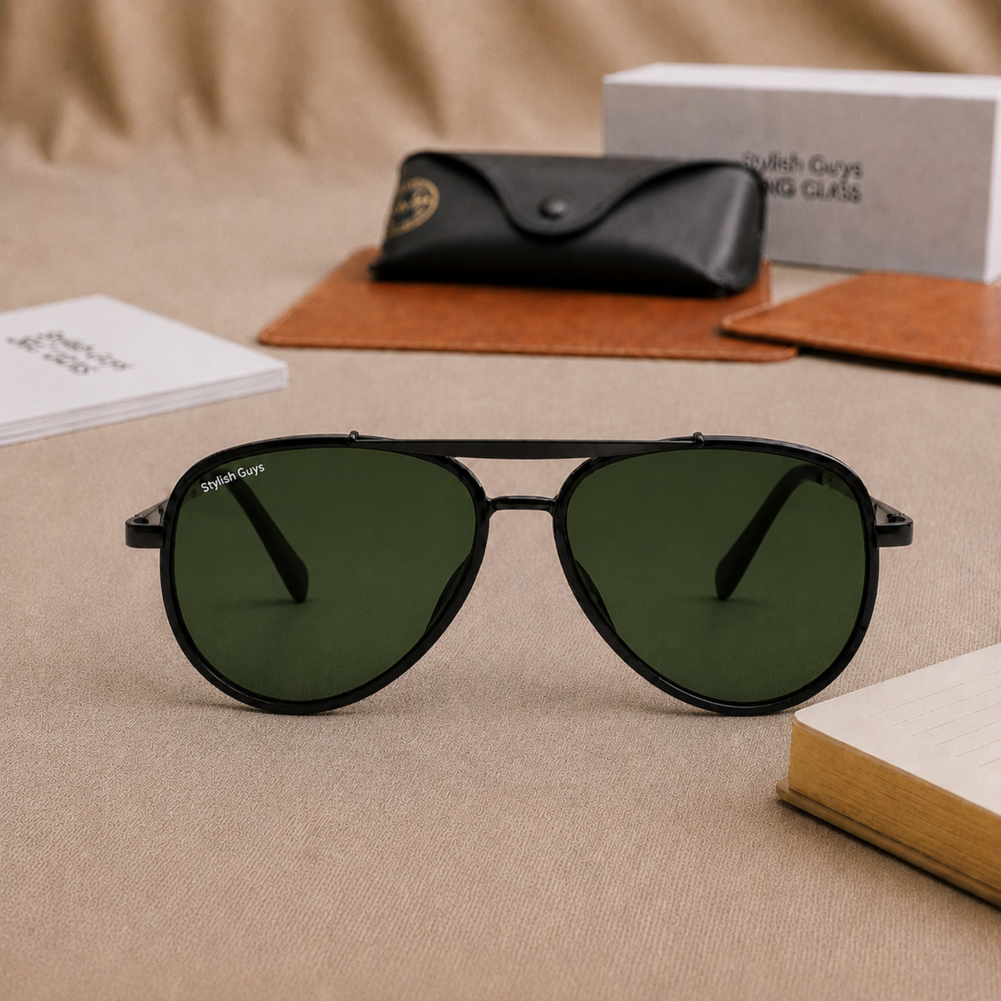Sunglasses For Men With Green Glass & Black Frame 4414 Aviator Oval Sunglass By Sunglasses Deal