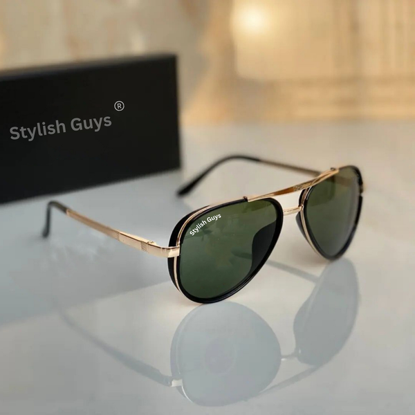 Top Trendy Hot New Stylish Attractive Green & Golden 4414 Evergreen UV Protected Sunglasses For King's Men & Women