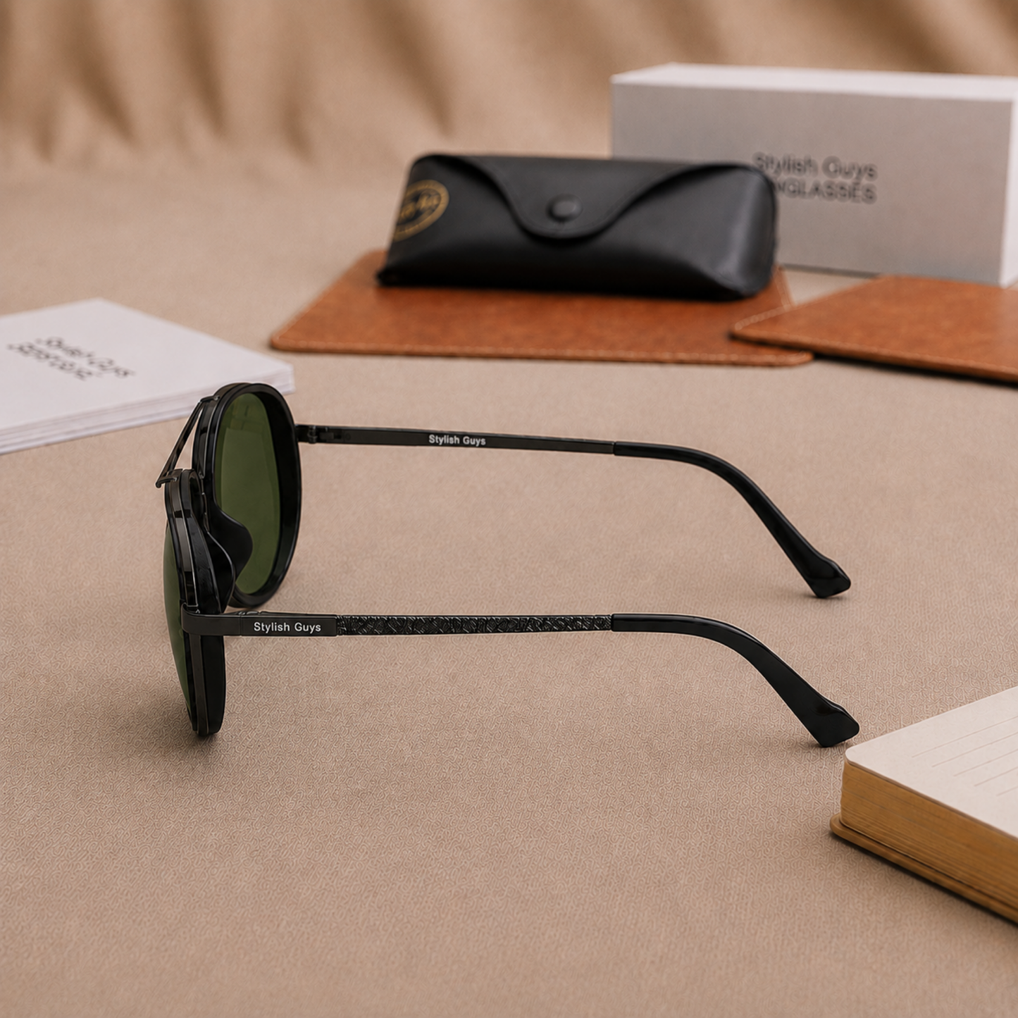 Sunglasses For Men With Green Glass & Black Frame 4414 Aviator Oval Sunglass By Sunglasses Deal