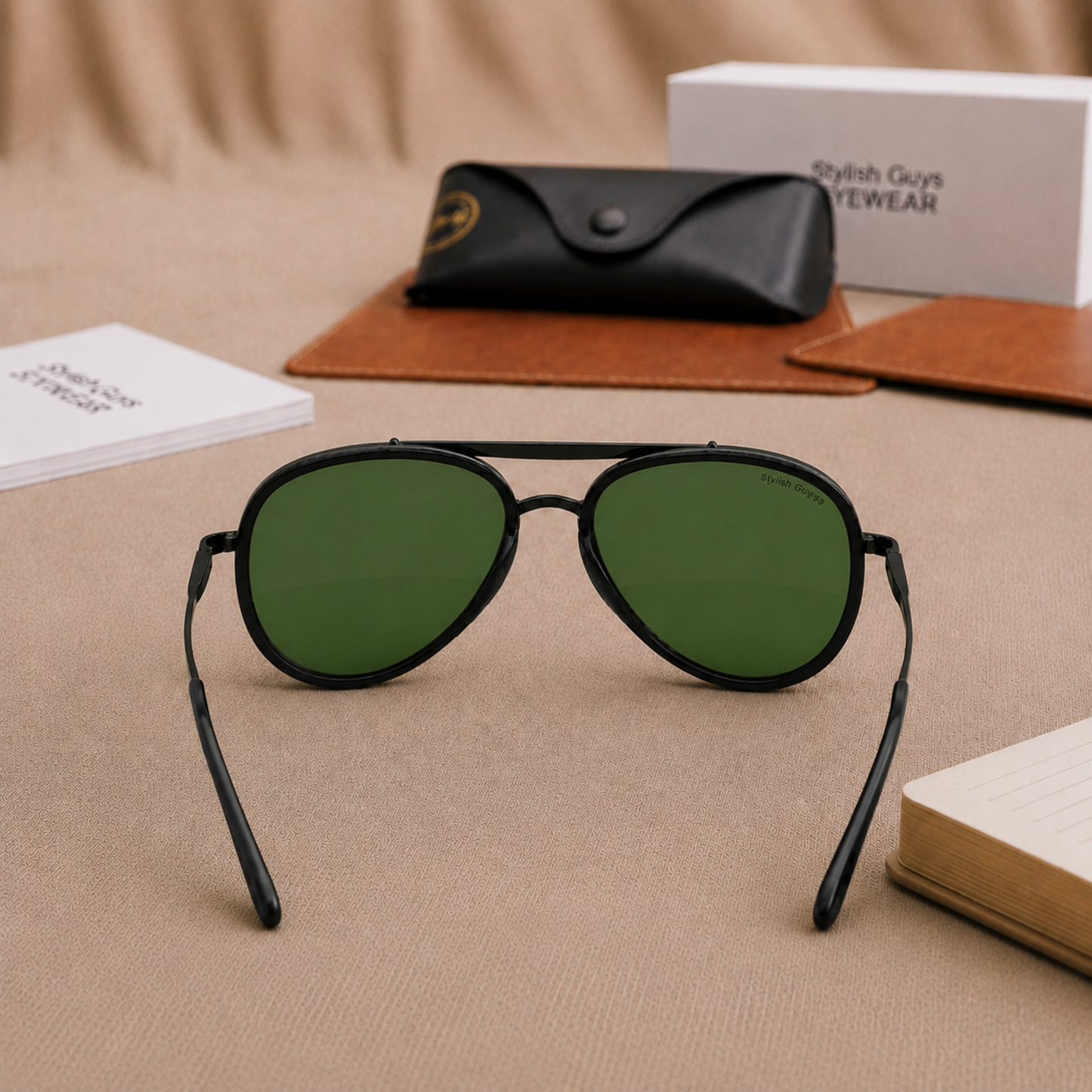 Sunglasses For Men With Green Glass & Black Frame 4414 Aviator Oval Sunglass By Sunglasses Deal