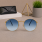Sunglasses For Men With Blue Shade Glass & Golden Frame 3447 Panto Round Sunglass By Sunglasses Deal