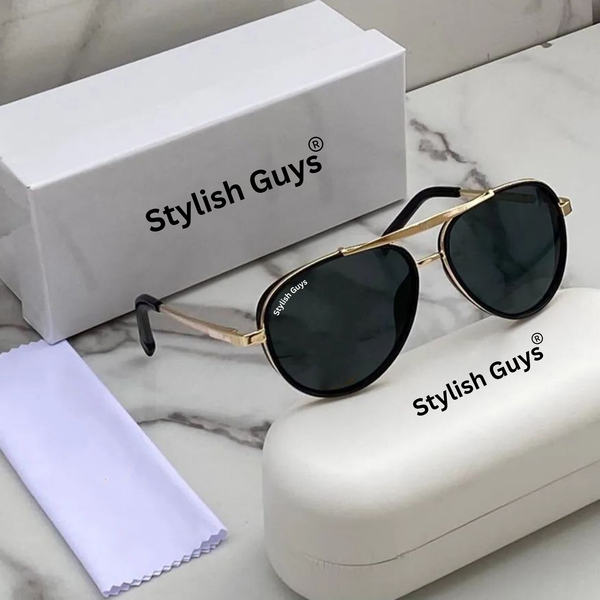 Top Trendy Hot New Stylish Attractive Black & Gold 4414 Evergreen UV Protected Sunglasses For King's Men & Women