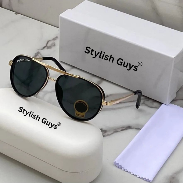 Top Trendy Hot New Stylish Attractive Black & Golden 4414 Evergreen UV Protected Sunglasses For King's Men & Women