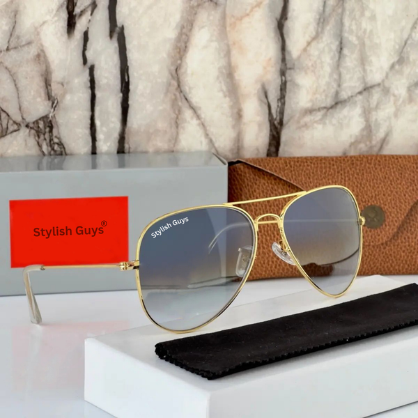 New Fancy Latest Flexible Nosed Trending Shaded Blue Shade Mirror & Gold Frame Aviator With Metal Frame Hot Favourite Sunglass For Men, Women & Unisex. ( SG - 3026 )