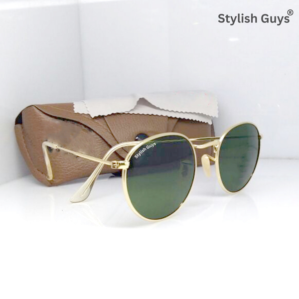 Top Trendy Hot New Stylish Attractive Round Green & Gold 3447 Evergreen UV Protected Sunglasses For King's Men & Women ( SG- 3447 )