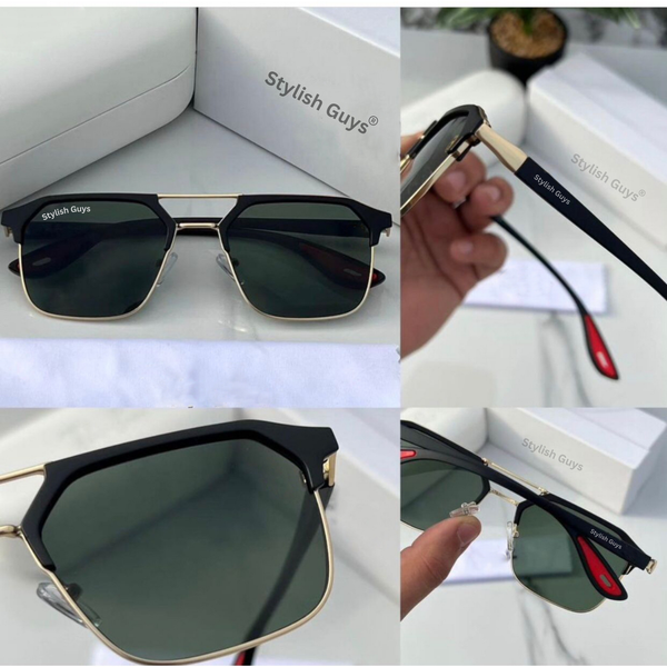 Top Trendy Hot New Stylish Attractive Green & Golden 04 Evergreen UV Protected Square Sunglasses For King's Men & Women ( SG - 04 )