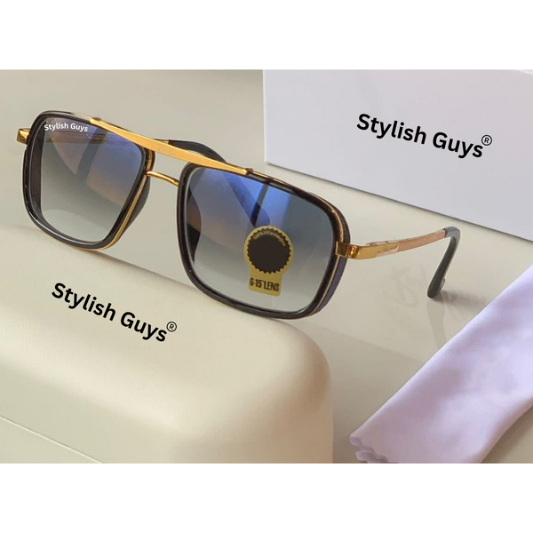 Top Trendy Hot New Stylish Attractive Blue Shade & Gold 4413 Evergreen UV Protected Sunglasses For King's Men & Women