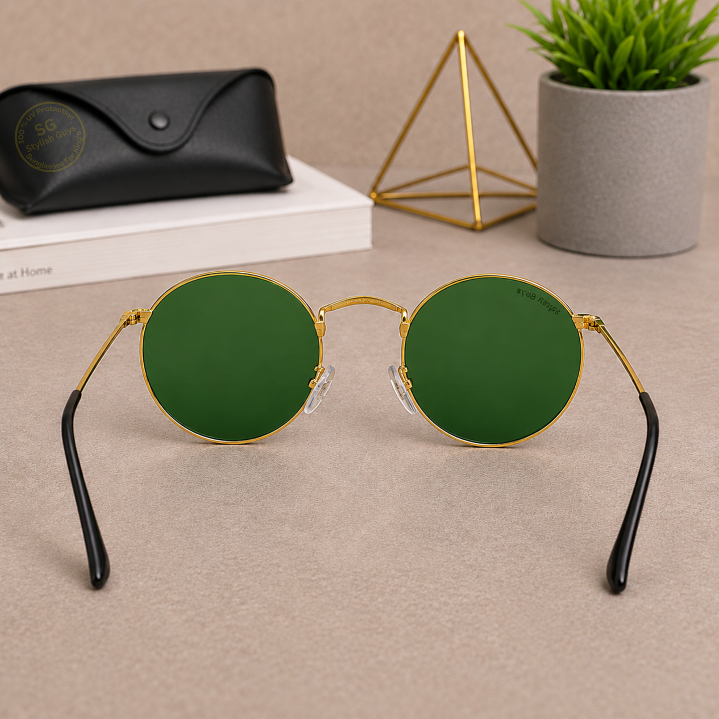 Sunglasses For Men With Green Glass & Golden Frame 3447 Panto Round Sunglass By Sunglasses Deal