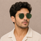 Sunglasses For Men With Green Glass & Golden Frame 3447 Panto Round Sunglass By Sunglasses Deal