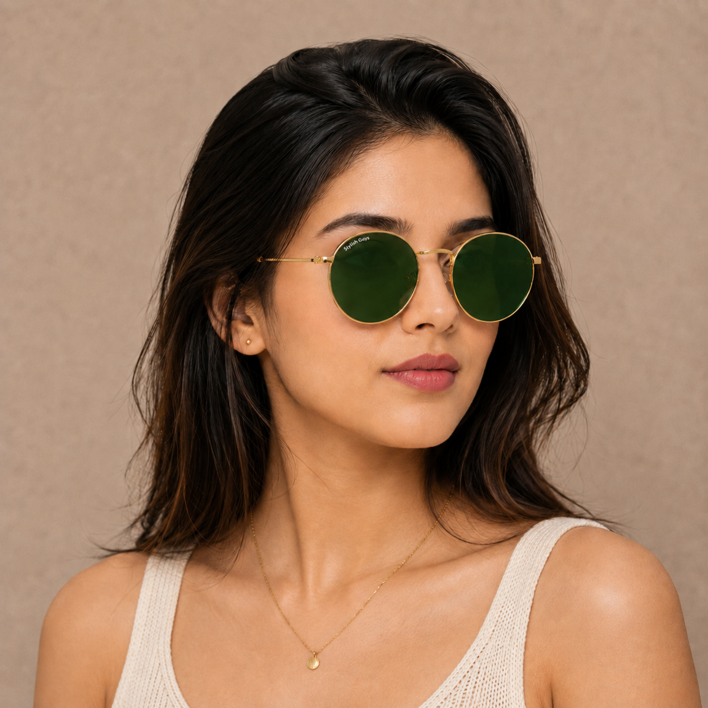 Sunglasses For Men With Green Glass & Golden Frame 3447 Panto Round Sunglass By Sunglasses Deal