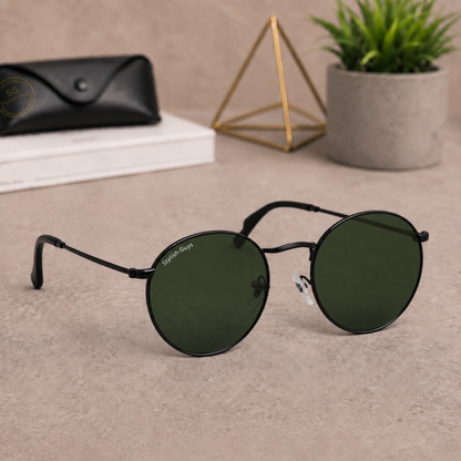 Sunglasses For Men With Green Glass & Black Frame 3447 Panto Round Sunglass By Sunglasses Deal