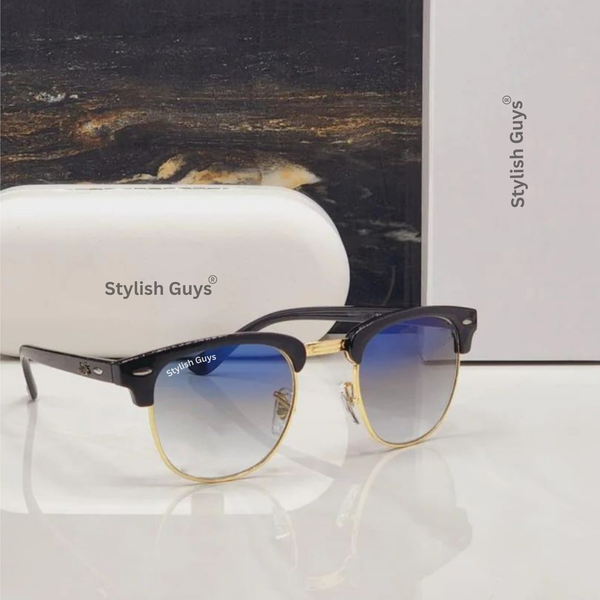 Top Trendy Hot New Stylish Attractive Blue Shade & Golden 3016 Evergreen UV Protected Club Master Sunglasses For King's Men & Women