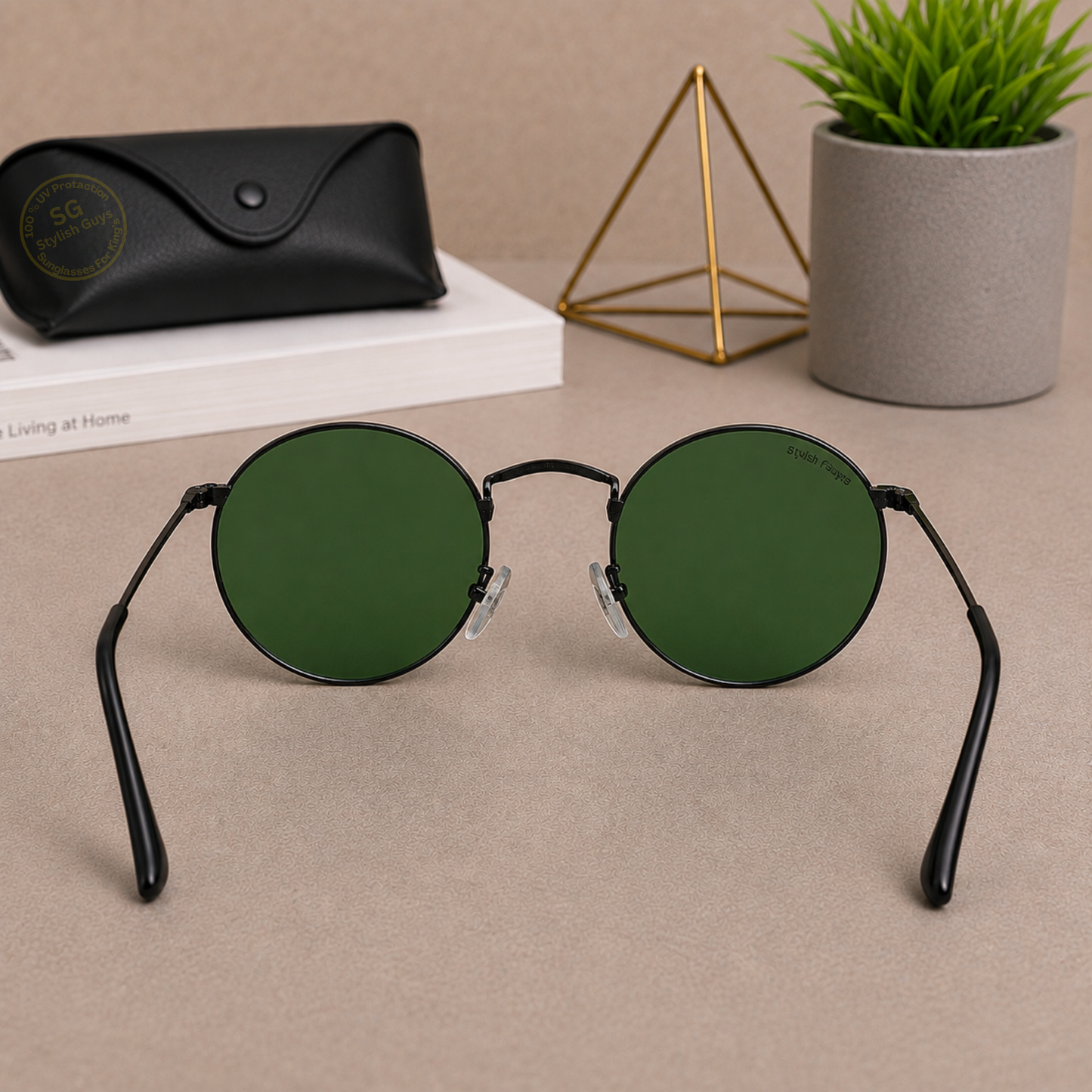 Sunglasses For Men With Green Glass & Black Frame 3447 Panto Round Sunglass By Sunglasses Deal