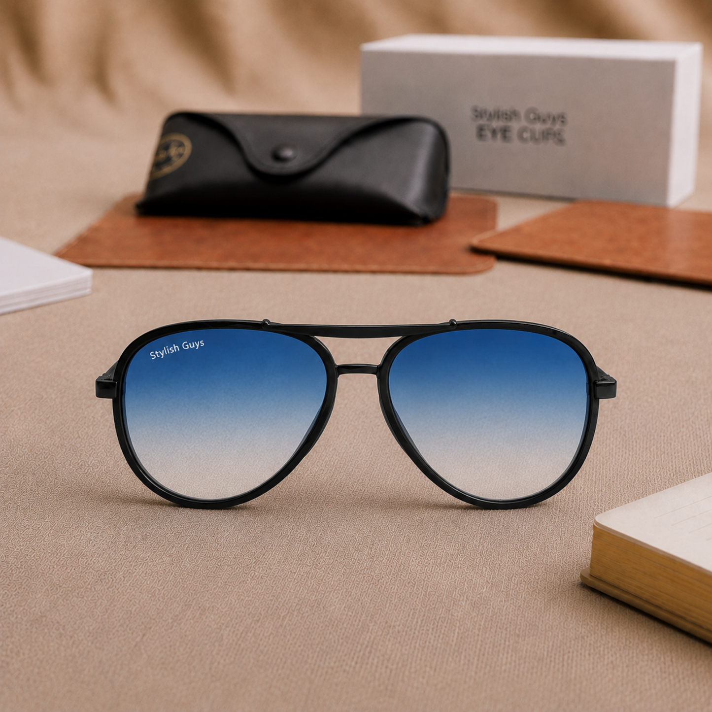 Sunglasses For Men With Blue Shade Glass & Black Frame 4414 Aviator Oval Sunglass By Sunglasses Deal
