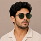 Sunglasses For Men With Green Glass & Black Frame 3447 Panto Round Sunglass By Sunglasses Deal