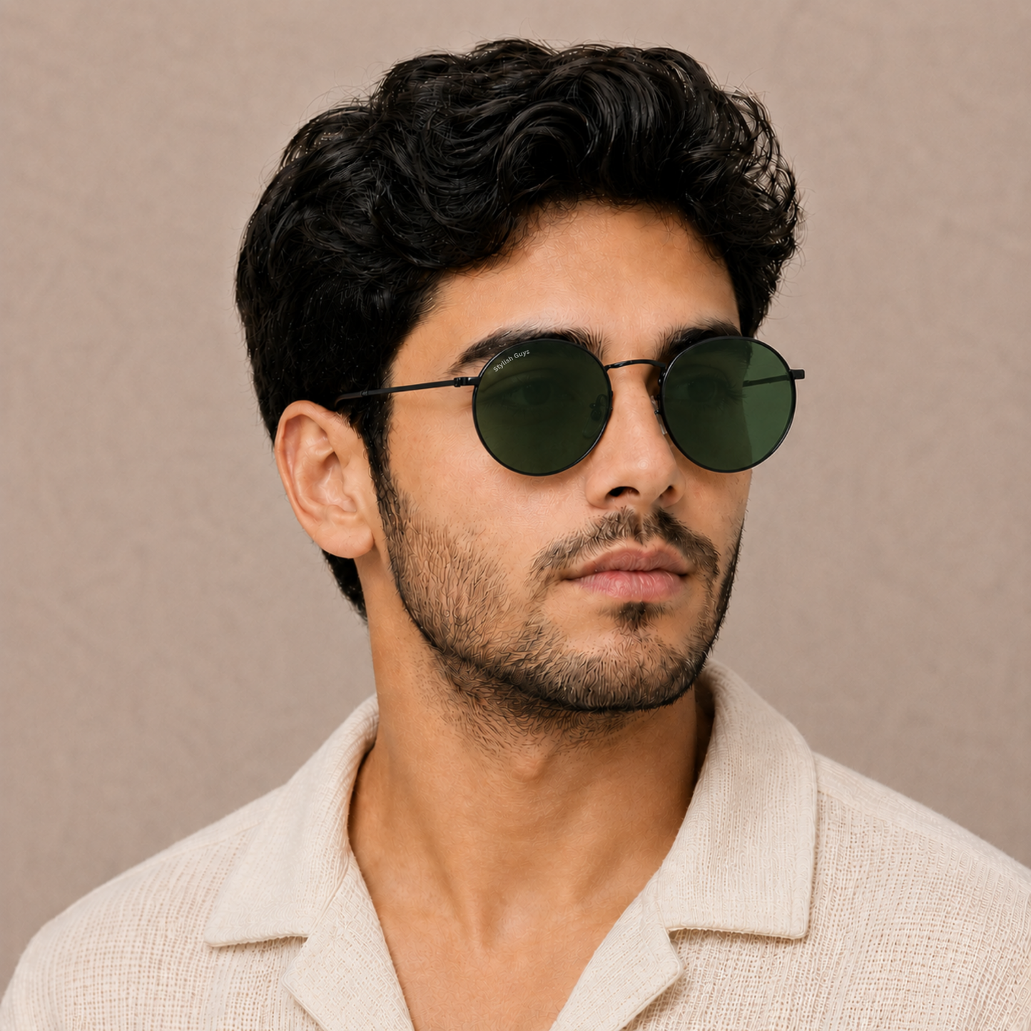 Sunglasses For Men With Green Glass & Black Frame 3447 Panto Round Sunglass By Sunglasses Deal