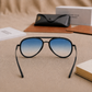 Sunglasses For Men With Blue Shade Glass & Black Frame 4414 Aviator Oval Sunglass By Sunglasses Deal