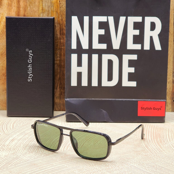 Top Trendy Hot New Stylish Attractive Green & Black 4413 Evergreen UV Protected Square Sunglasses For King's Men & Women ( SG - 4413 )