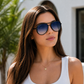 Sunglasses For Men With Blue Shade Glass & Black Frame 4414 Aviator Oval Sunglass By Sunglasses Deal