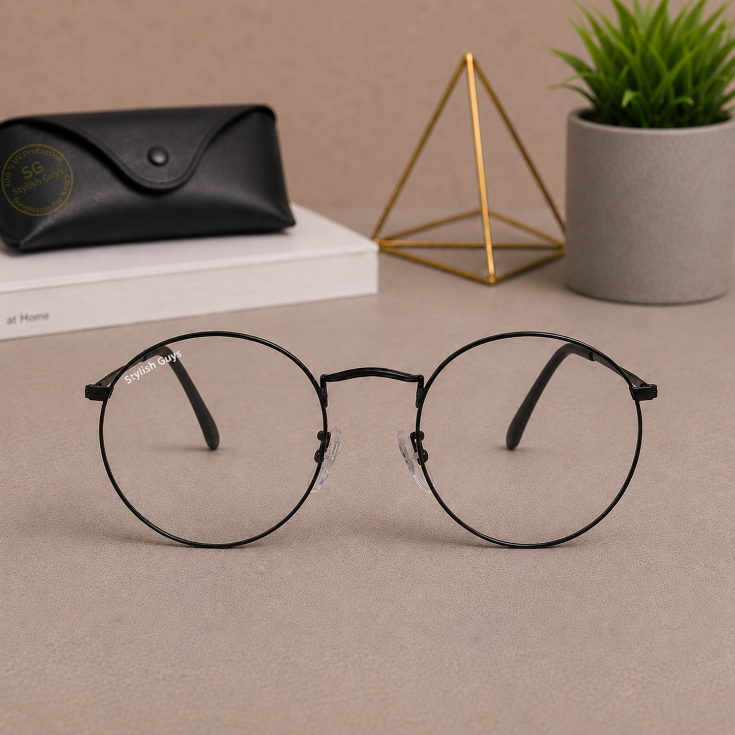 Sunglasses For Men With Clear Glass & Black Frame 3447 Panto Round Sunglass By Sunglasses Deal
