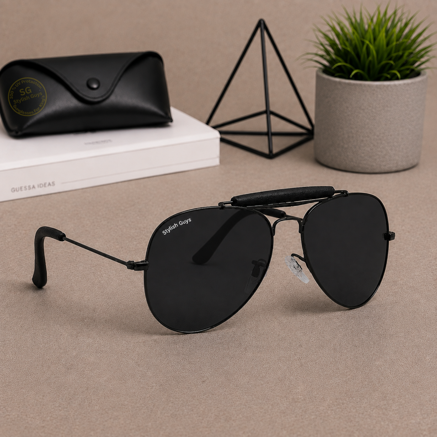 Sunglasses For Men With Black Glass & Black Frame 3422 Aviator Bridge Sunglass By Sunglasses Deal