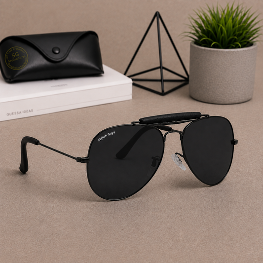 Sunglasses For Men With Black Glass & Black Frame 3422 Aviator Bridge Sunglass By Sunglasses Deal