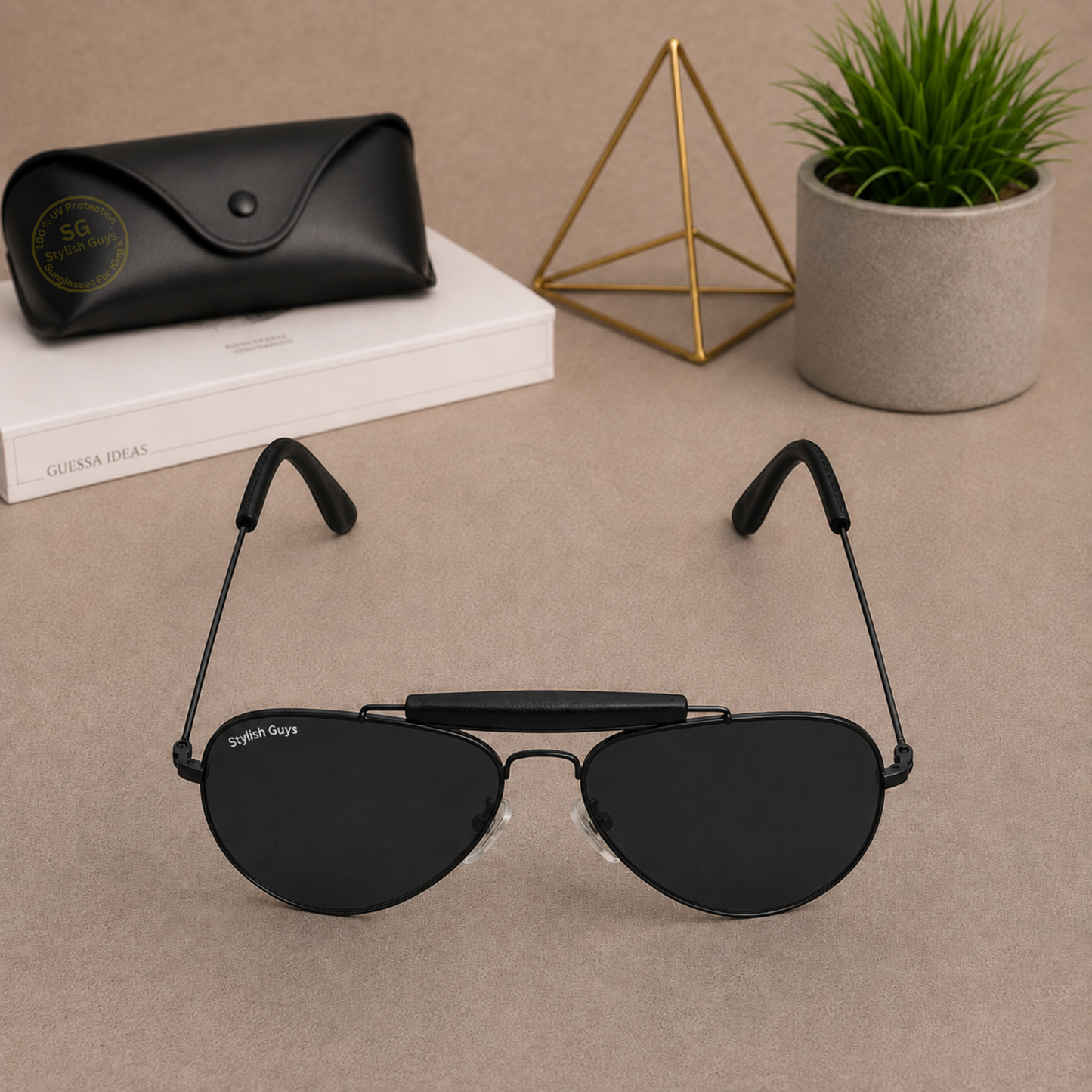 Sunglasses For Men With Black Glass & Black Frame 3422 Aviator Bridge Sunglass By Sunglasses Deal