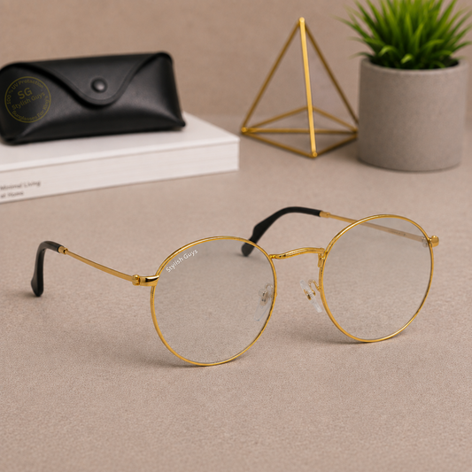 Sunglasses For Men With Clear Glass & Golden Frame 3447 Panto Round Sunglass By Sunglasses Deal