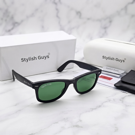 Sunglasses For Men With Green Glass & Black Frame 2140 Wayfarer Sunglass By Sunglasses Deal