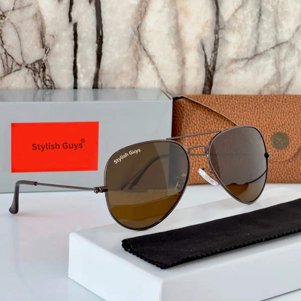 New Fancy Latest Flexible Nosed Trending Shaded B2 Brown Mirror & Brown Frame Aviator With Metal Frame Hot Favourite Sunglass For Men, Women & Unisex. ( SG - 3026 )