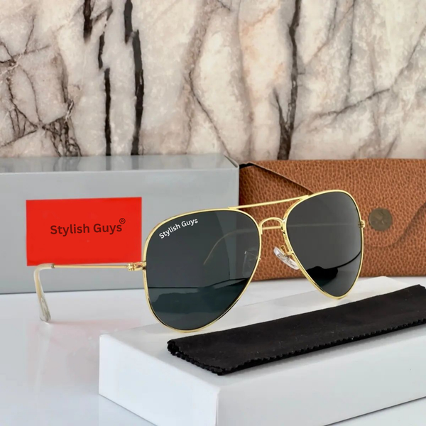 New Fancy Latest Flexible Nosed Trending Shaded B2 Black Mirror & Golden Frame Aviator With Metal Frame Hot Favourite Sunglass For Men, Women & Unisex. ( SG - 3026 )