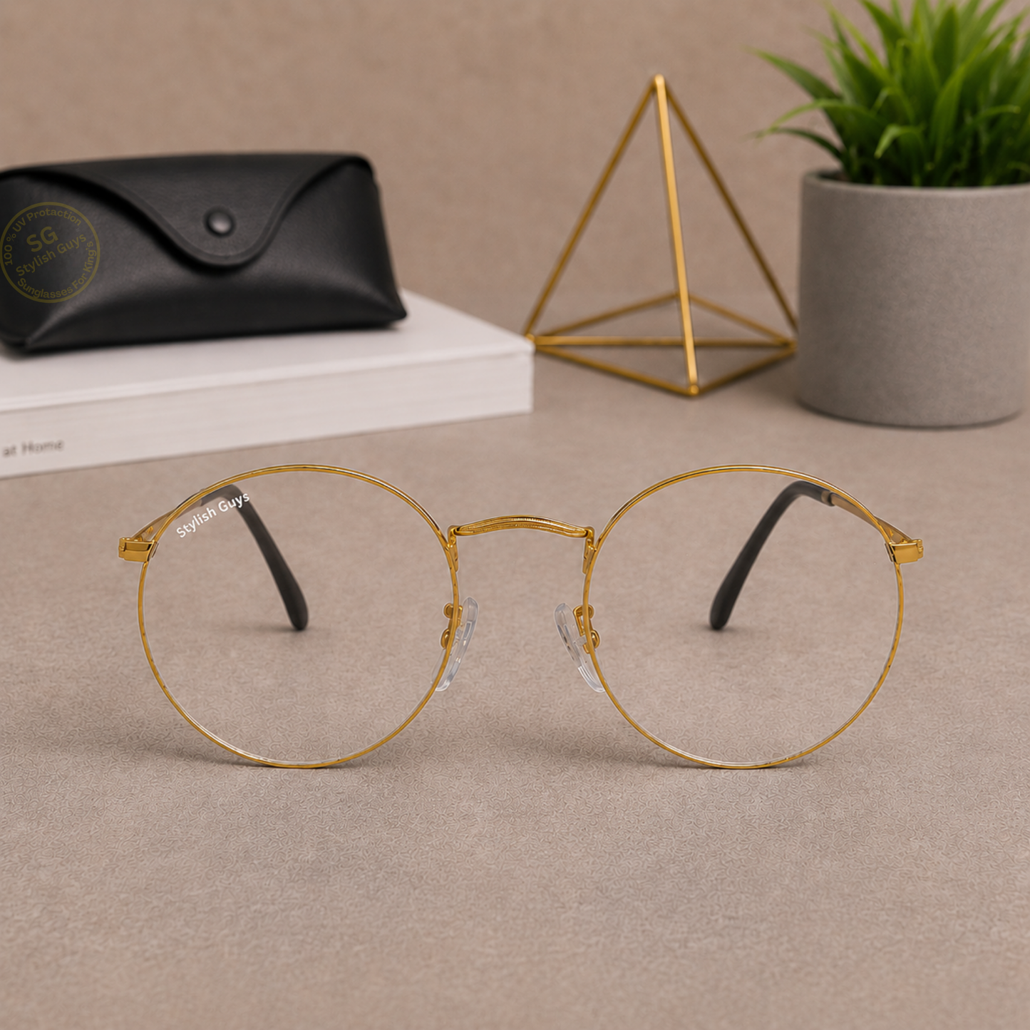 Sunglasses For Men With Clear Glass & Golden Frame 3447 Panto Round Sunglass By Sunglasses Deal