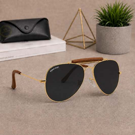 Sunglasses For Men With Black Glass & Golden Frame 3422 Aviator Bridge Sunglass By Sunglasses Deal