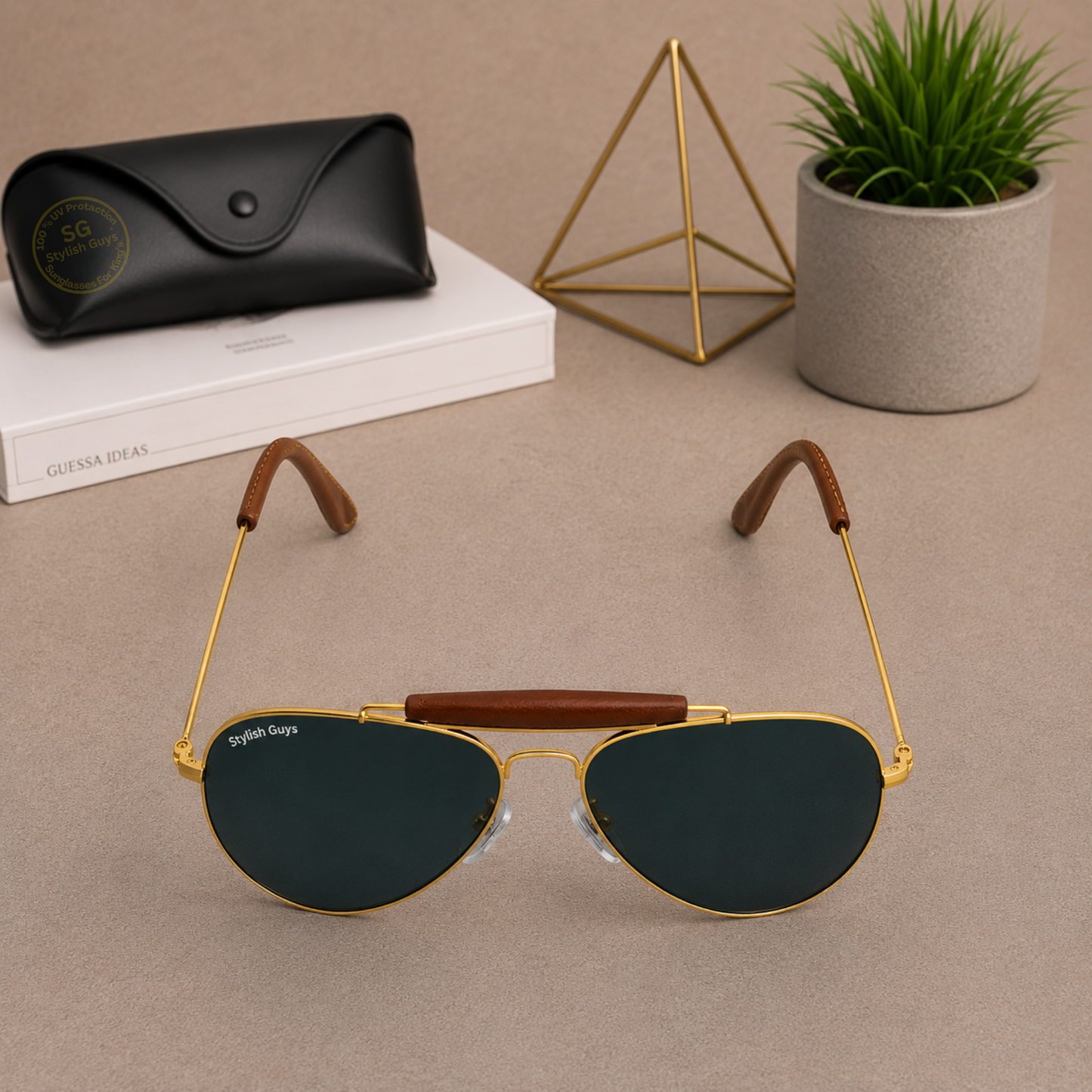 Sunglasses For Men With Black Glass & Golden Frame 3422 Aviator Bridge Sunglass By Sunglasses Deal