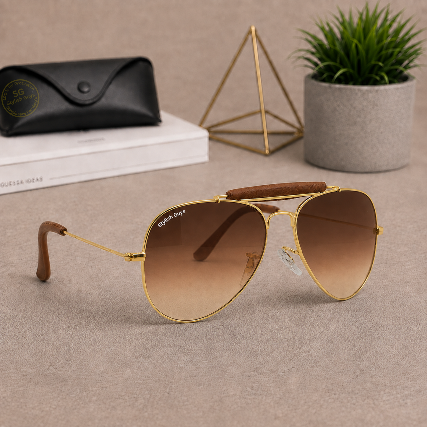 Sunglasses For Men With Brown Shade Glass & Golden Frame 3422 Aviator Bridge Sunglass By Sunglasses Deal