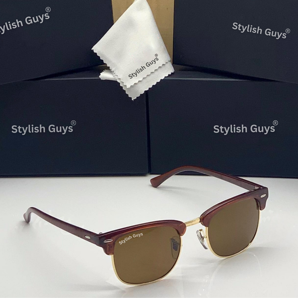 Top Trendy Hot New Stylish Attractive Brown & Golden 3016 Evergreen UV Protected Club Master Sunglasses For King's Men & Women