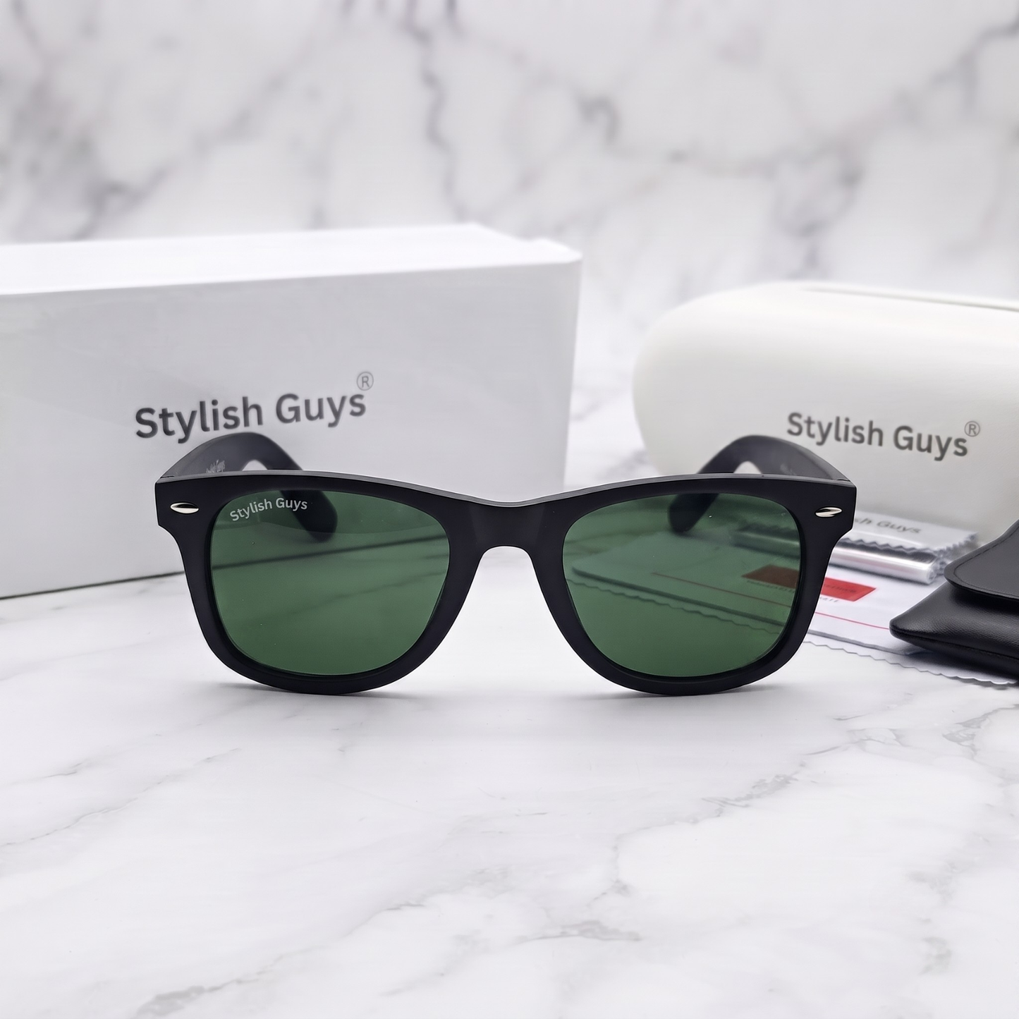 Sunglasses For Men With Green Glass & Black Frame 2140 Wayfarer Sunglass By Sunglasses Deal