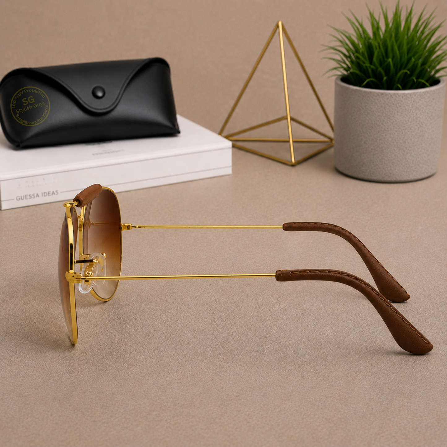 Sunglasses For Men With Brown Shade Glass & Golden Frame 3422 Aviator Bridge Sunglass By Sunglasses Deal