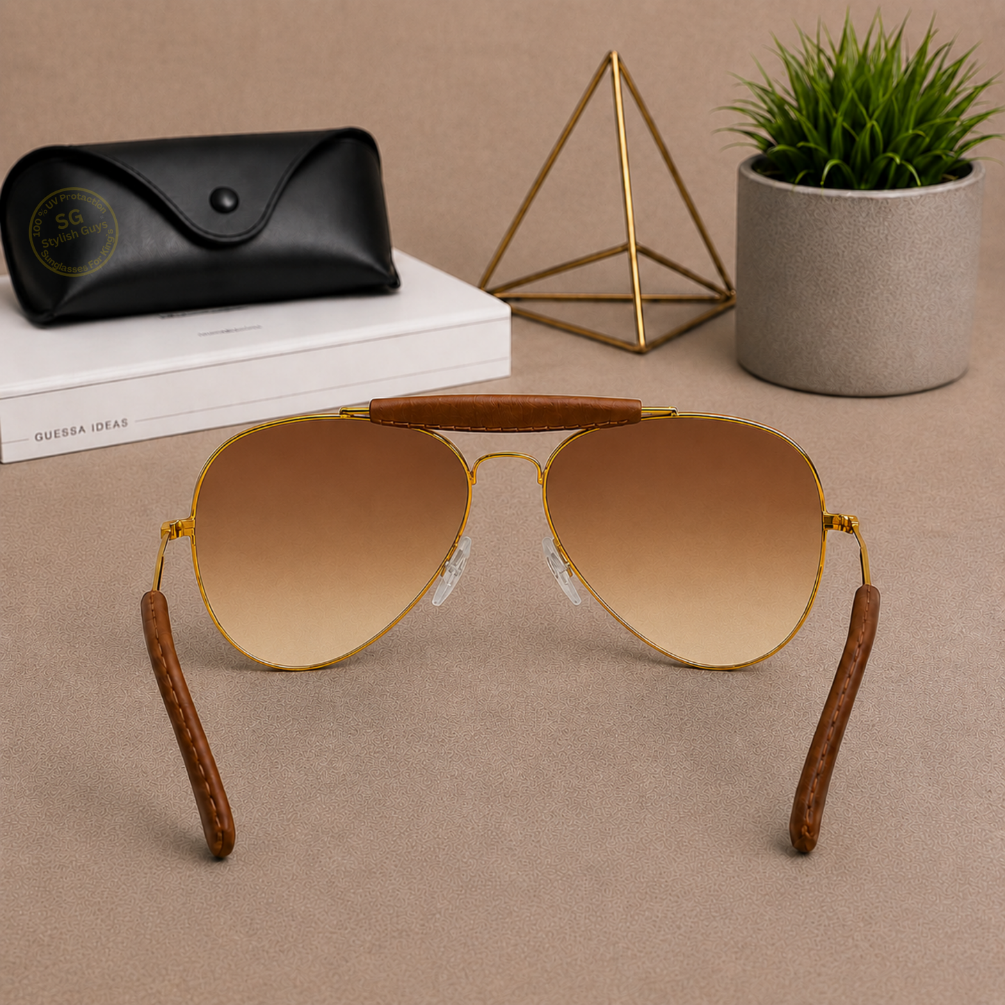Sunglasses For Men With Brown Shade Glass & Golden Frame 3422 Aviator Bridge Sunglass By Sunglasses Deal