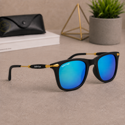 Sunglasses For Men With Aqua Blue Mercury Glass & Golden Frame 2148 Square Sunglass By Sunglasses Deal