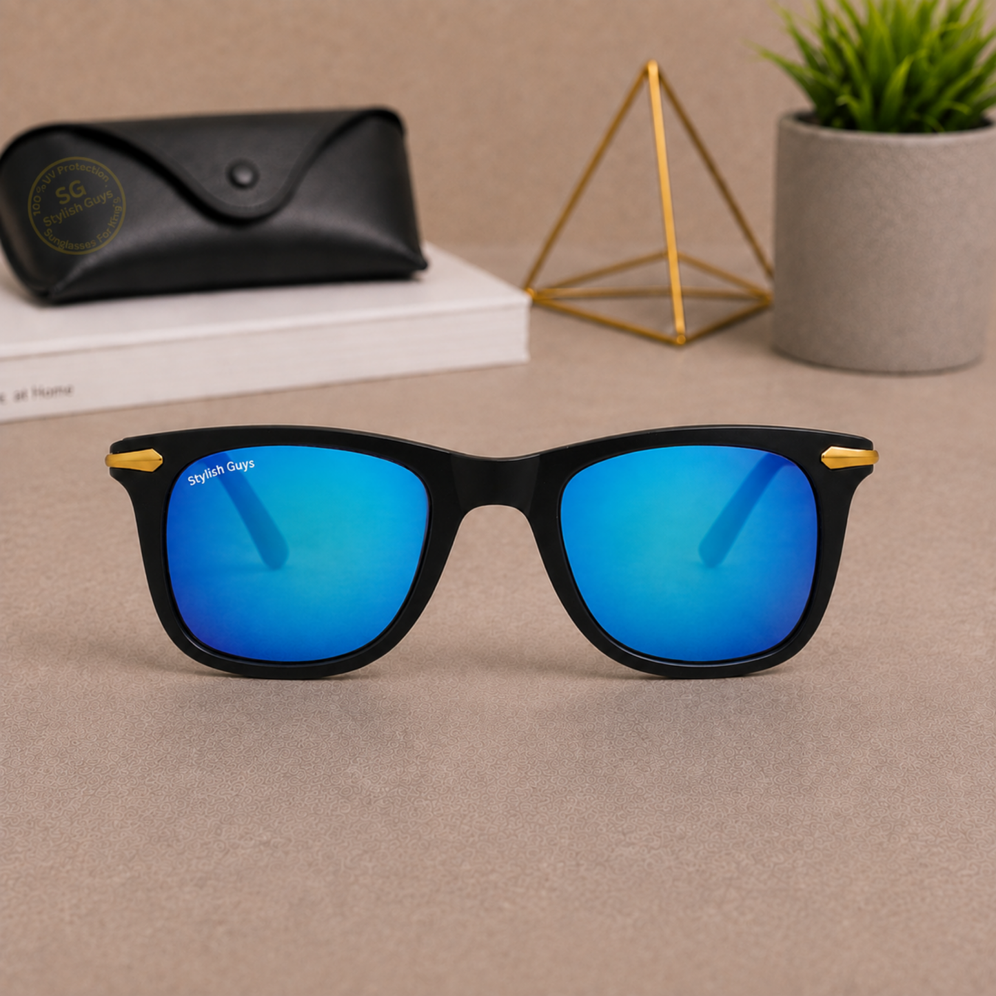 Sunglasses For Men With Aqua Blue Mercury Glass & Golden Frame 2148 Square Sunglass By Sunglasses Deal