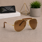 Sunglasses For Men With Brown Glass & Golden Frame 3422 Aviator Bridge Sunglass By Sunglasses Deal
