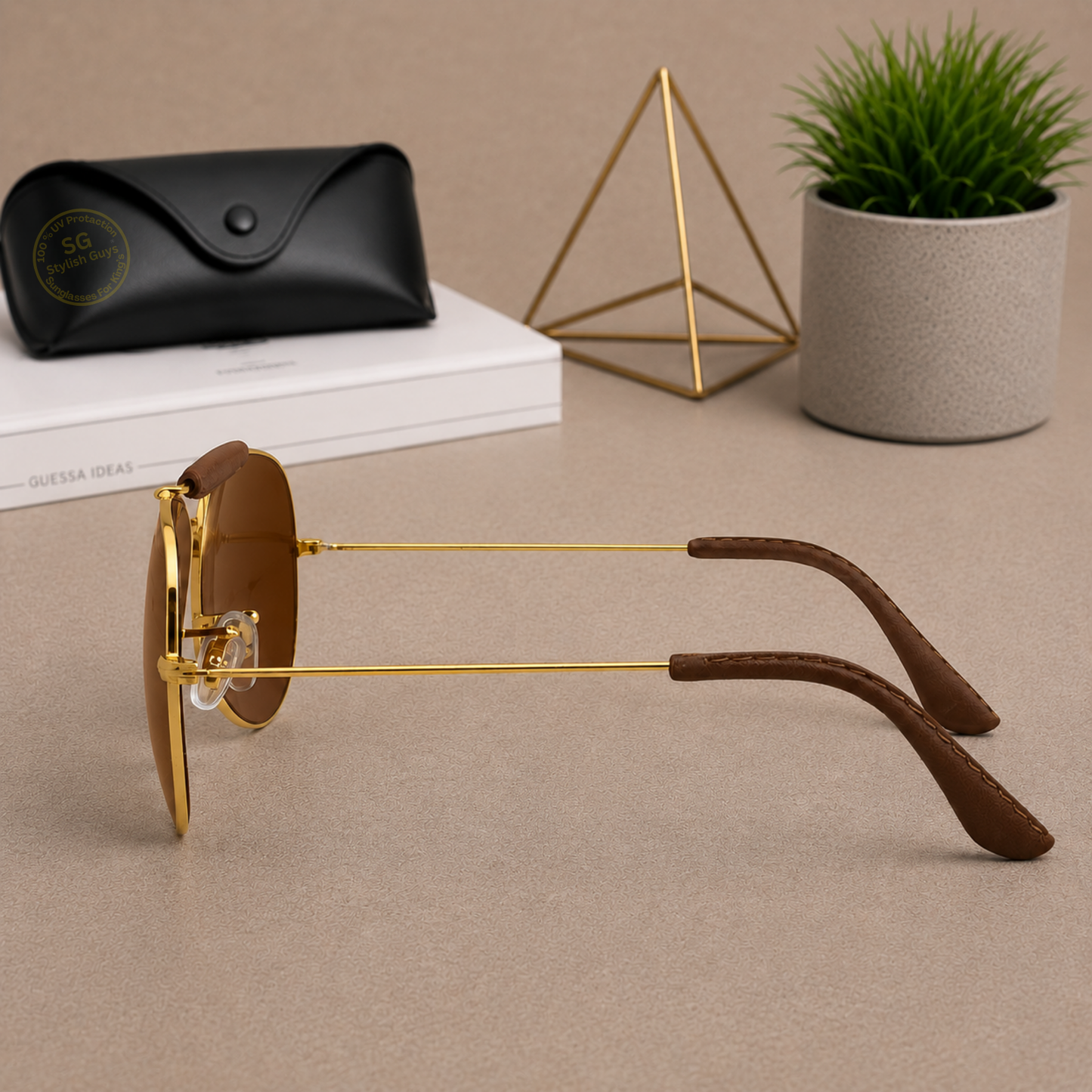 Sunglasses For Men With Brown Glass & Golden Frame 3422 Aviator Bridge Sunglass By Sunglasses Deal