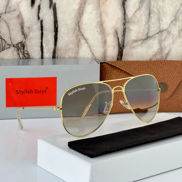 New Fancy Latest Flexible Nosed Trending Shaded Brown Shade Mirror & Gold Frame Aviator With Metal Frame Hot Favourite Sunglass For Men, Women & Unisex. ( SG - 3026 )